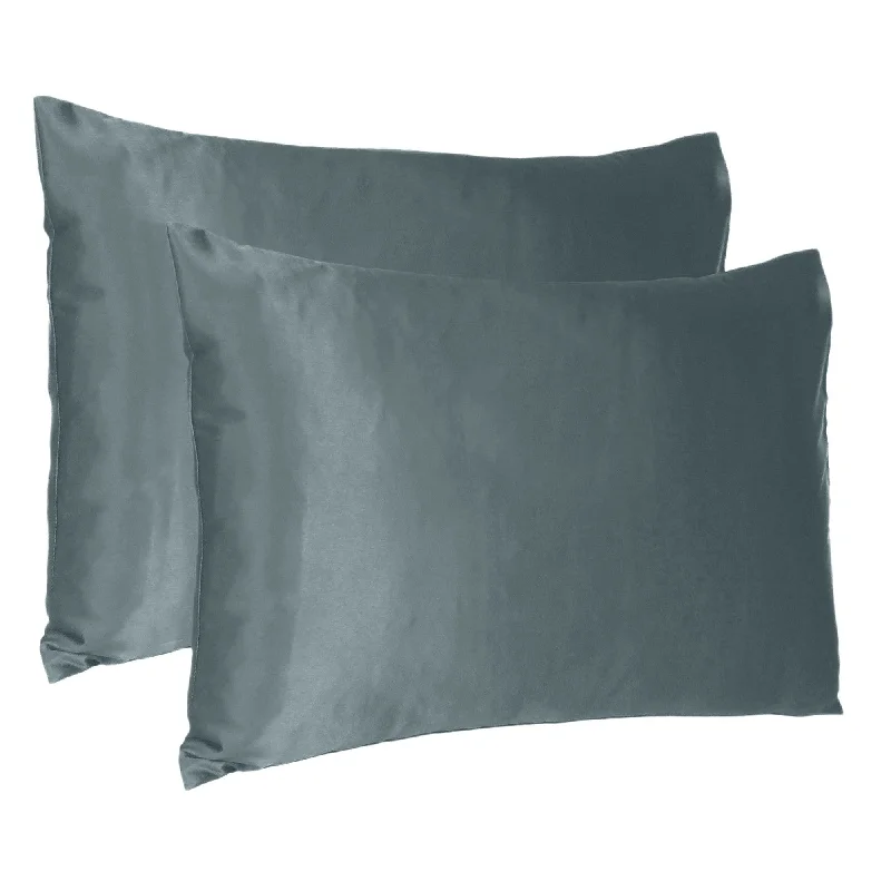 Pillow with allergen-free design-Gray Dreamy Set Of 2 Silky Satin King Pillowcases