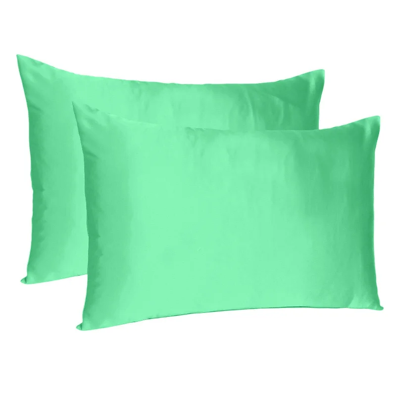 Pillow with hypoallergenic finish-Green Dreamy Set Of 2 Silky Satin King Pillowcases