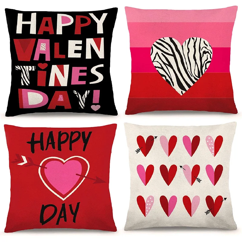 Pillow for teenage relaxation-Happy Valentine's Day Pillow Cover Heart Love Pillow Case Set of 4