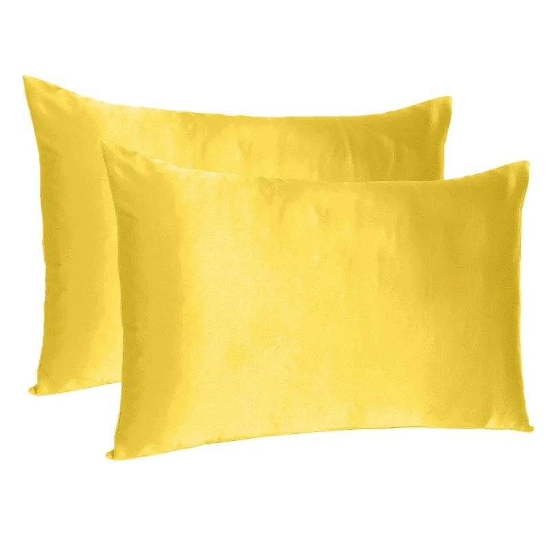 Pillow with natural finish-Lemon Dreamy Set Of 2 Silky Satin Queen Pillowcases