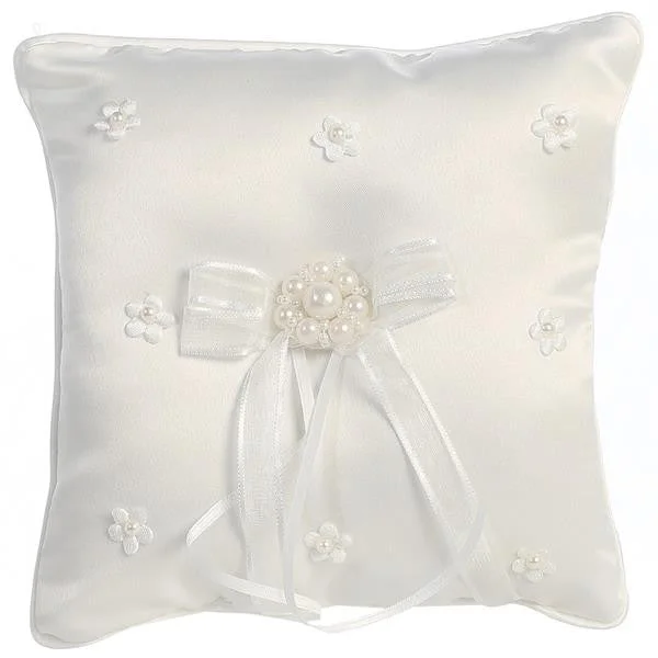 Pillow for camping-Satin with Pearled Flowers Ringbearers Pillow   LT-RP304