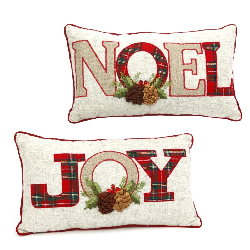 Pillow for pregnancy sleep-"NOEL" and "JOY" Gray and Red Holiday Throw Pillows (Set of 2)