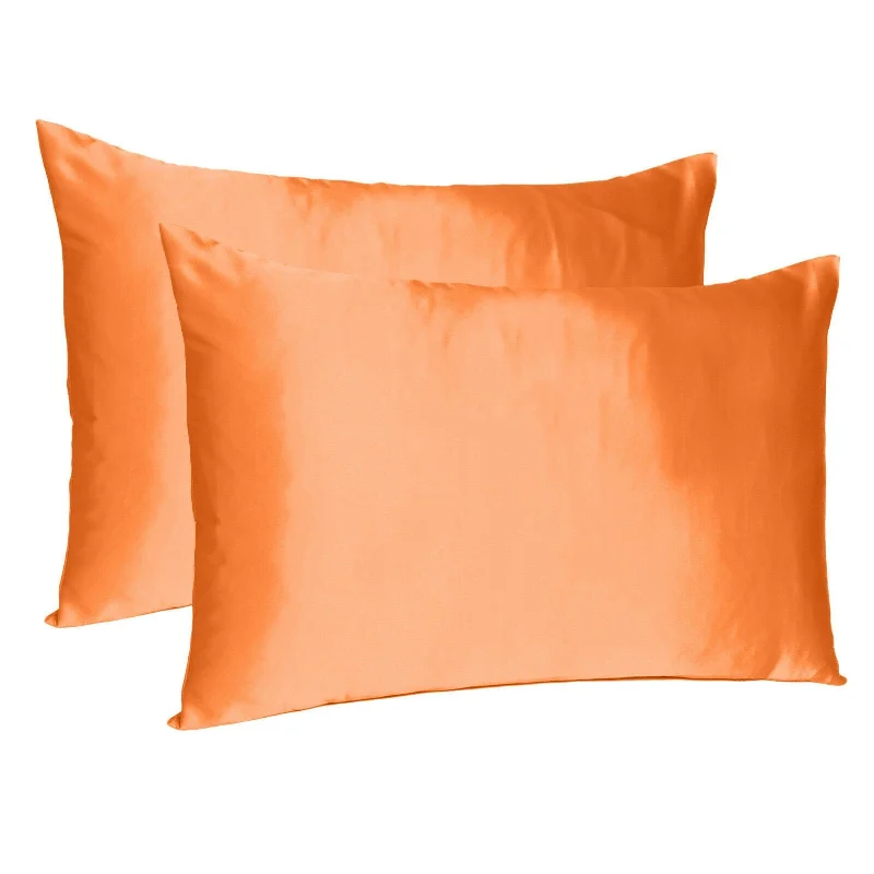 Pillow with anti-allergen finish-Orange Dreamy Set Of 2 Silky Satin Standard Pillowcases