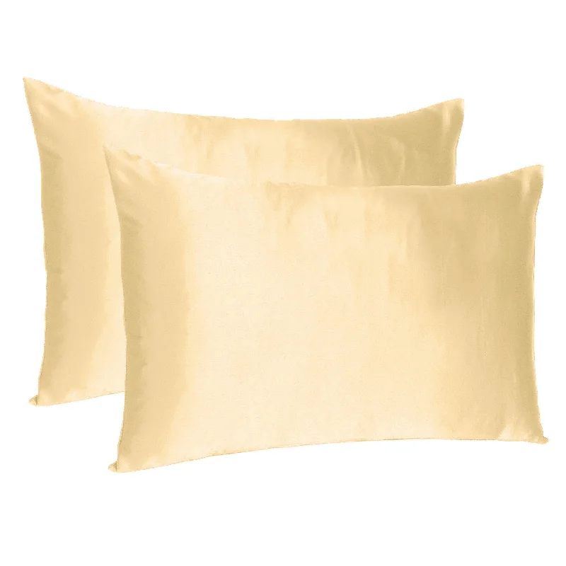 Pillow with plush design-Pale Peach Dreamy Set Of 2 Silky Satin King Pillowcases