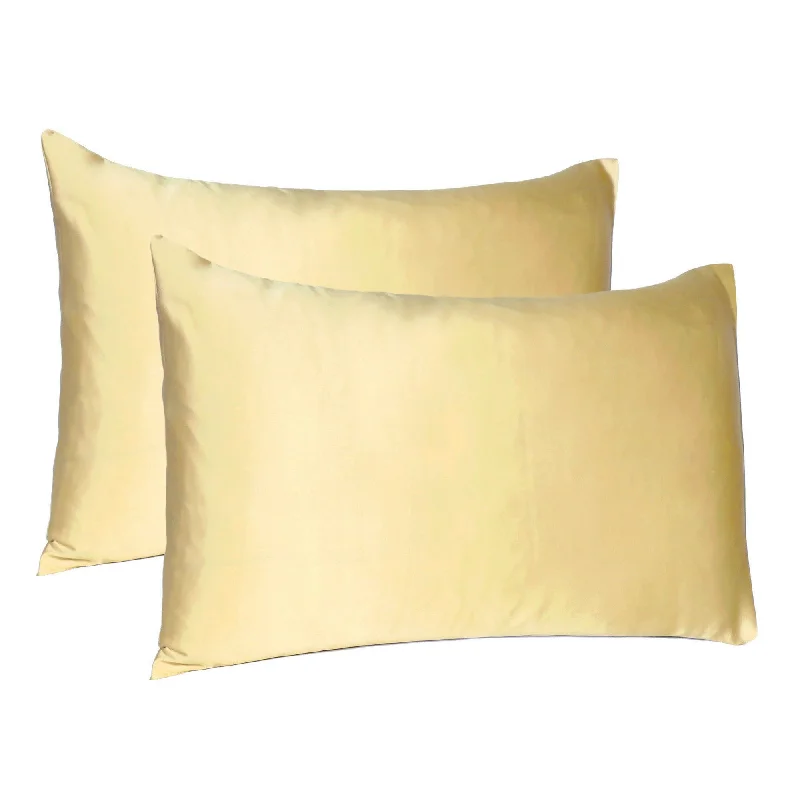 Pillow for teen sleep-Pale Yellow Dreamy Set Of 2 Silky Satin Queen Pillowcases