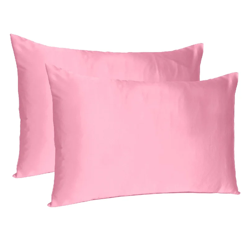 Pillow for cool sleep-Pink Rose Dreamy Set Of 2 Silky Satin Queen Pillowcases