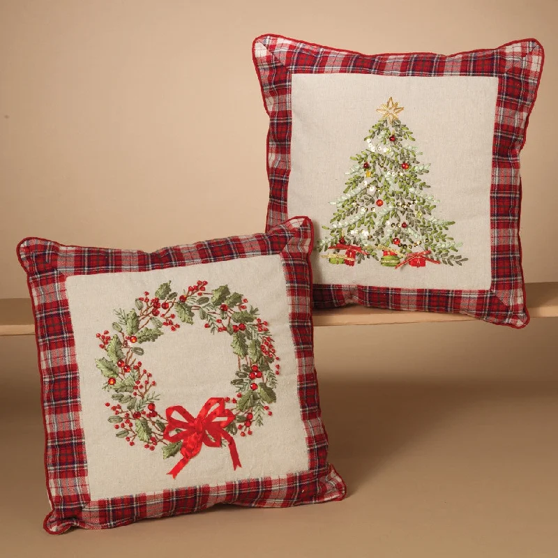 Pillow with cotton finish-Plush Throw Pillows with Wreath and Christmas Tree Holiday Accents