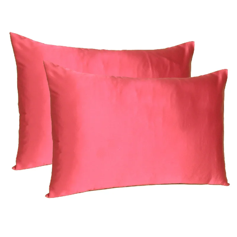 Pillow with washable finish-Poppy Red Dreamy Set Of 2 Silky Satin Queen Pillowcases