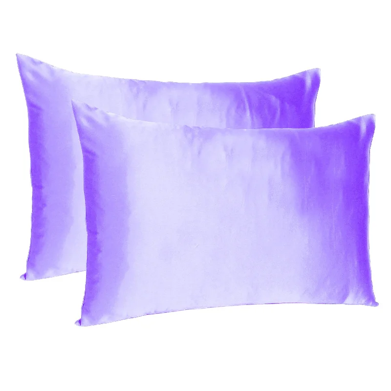 Pillow for teen relaxation-Purple Dreamy Set Of 2 Silky Satin King Pillowcases