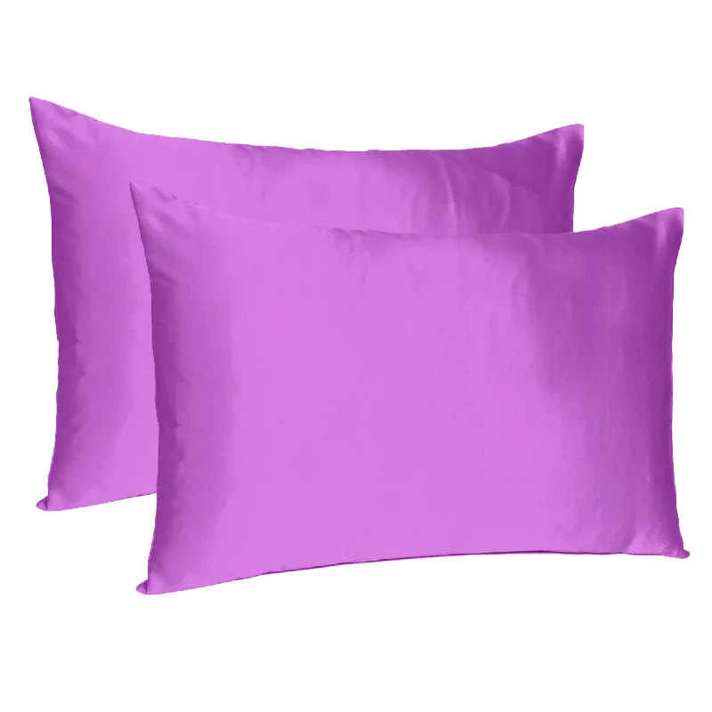 Pillow with cozy finish-Purple Merlot Dreamy Set Of 2 Silky Satin Queen Pillowcases