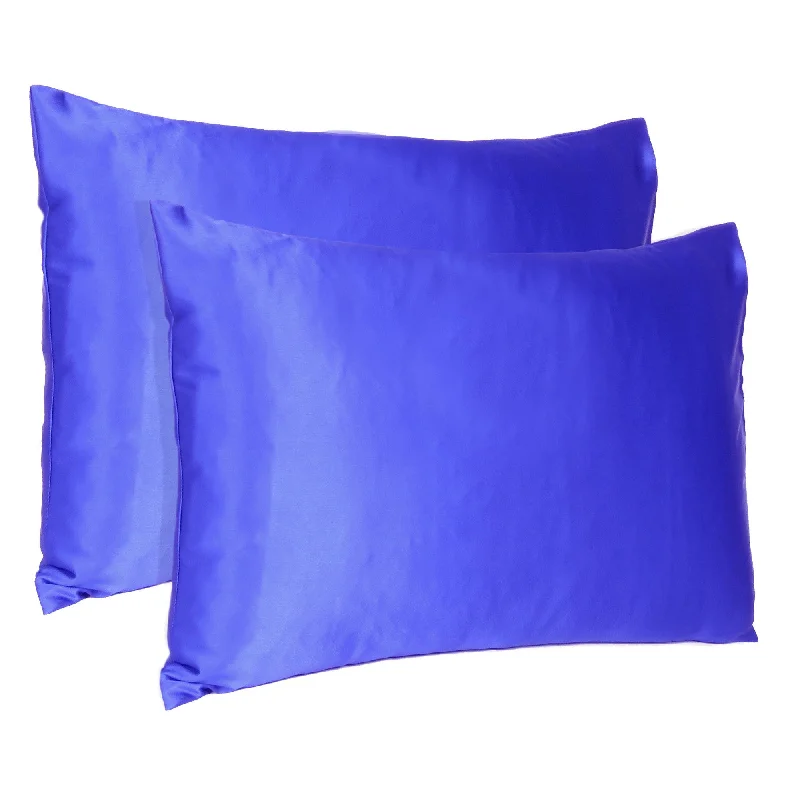 Pillow with thick finish-Royal Blue Dreamy Set Of 2 Silky Satin Queen Pillowcases