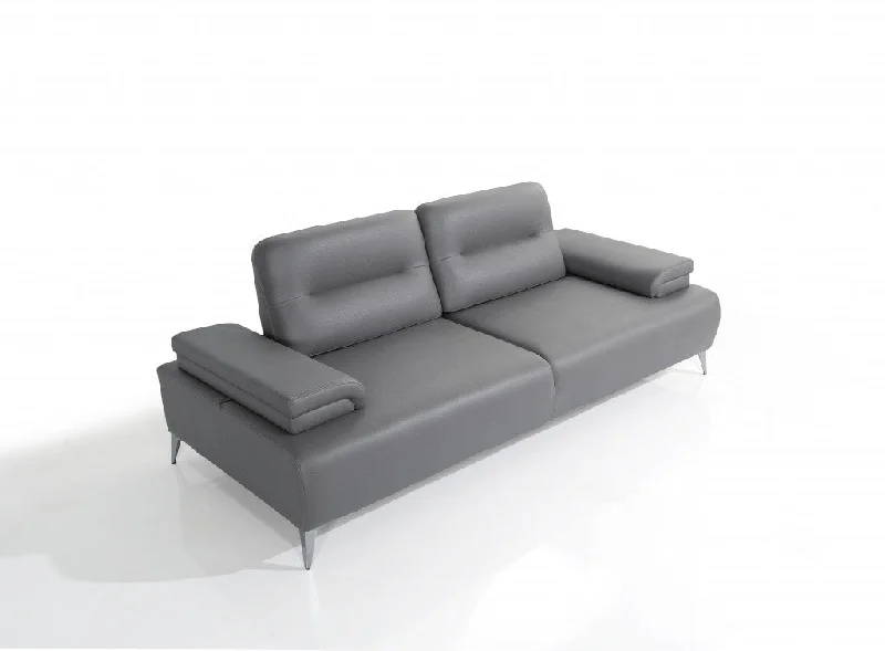 Pillow for cervical sleep-89" Light Gray Leather Convertible Sofa And Toss Pillows With Silver Legs