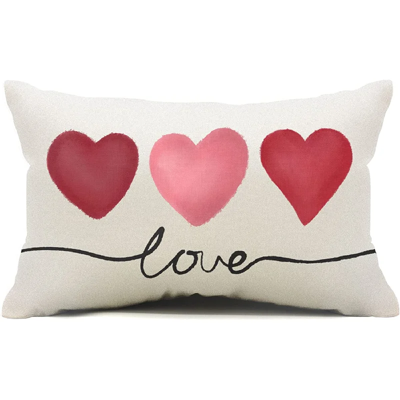 Pillow with smooth texture-Valentines Day Pink Heart Love Pillow Covers 12x20