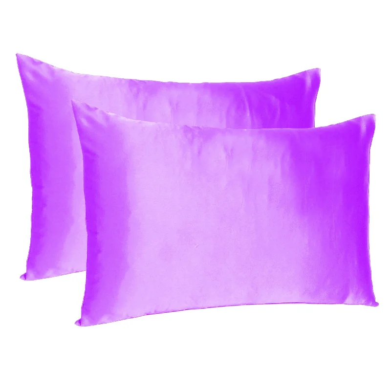 Pillow for cold sleep-Violet Dreamy Set Of 2 Silky Satin Queen Pillowcases