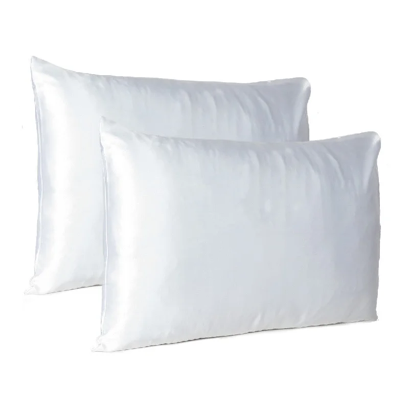 Pillow for camping sleep-White Dreamy Set Of 2 Silky Satin Queen Pillowcases