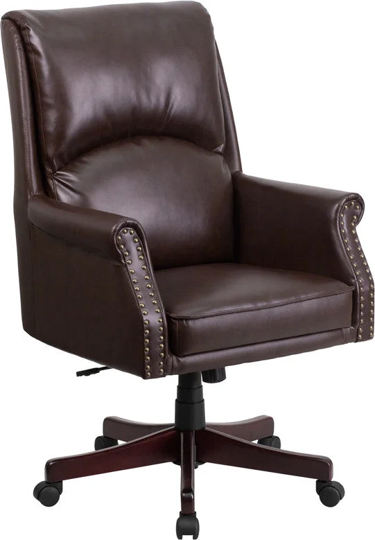 Pillow for single beds-Flash Furniture High Back Pillow Back Brown Leather Executive Swivel Office Chair