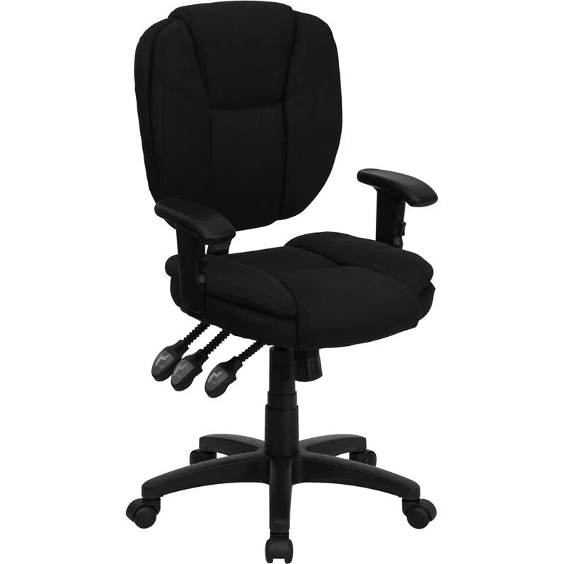 Pillow for spinal health-Mid-Back Black Fabric Multifunction Swivel Ergonomic Task Office Chair With Pillow Top Cushioning And Arms By Flash Furniture