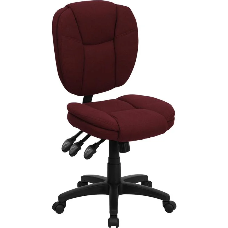 Pillow with thick fill-Mid-Back Burgundy Fabric Multifunction Swivel Ergonomic Task Office Chair With Pillow Top Cushioning By Flash Furniture