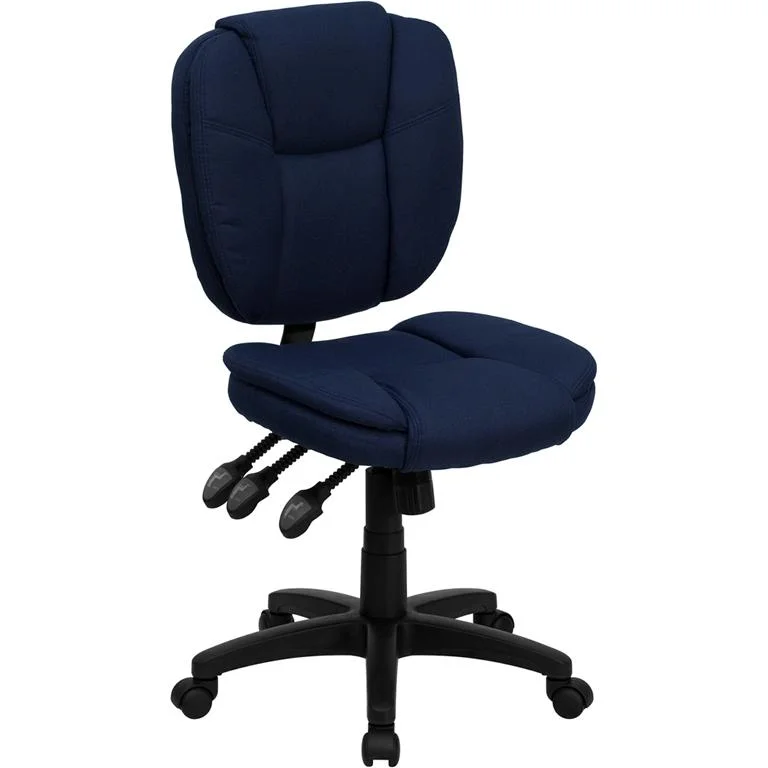 Pillow with anti-allergen fill-Mid-Back Navy Blue Fabric Multifunction Swivel Ergonomic Task Office Chair With Pillow Top Cushioning By Flash Furniture