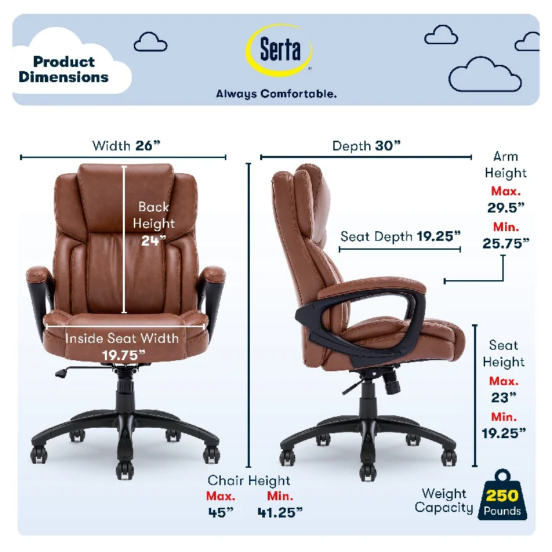 Pillow with solid support-Serta® Garret Executive Office Chair, Ergonomic Mid-Back with Lumbar Support, Semi-Plush Cushion and Body Pillows