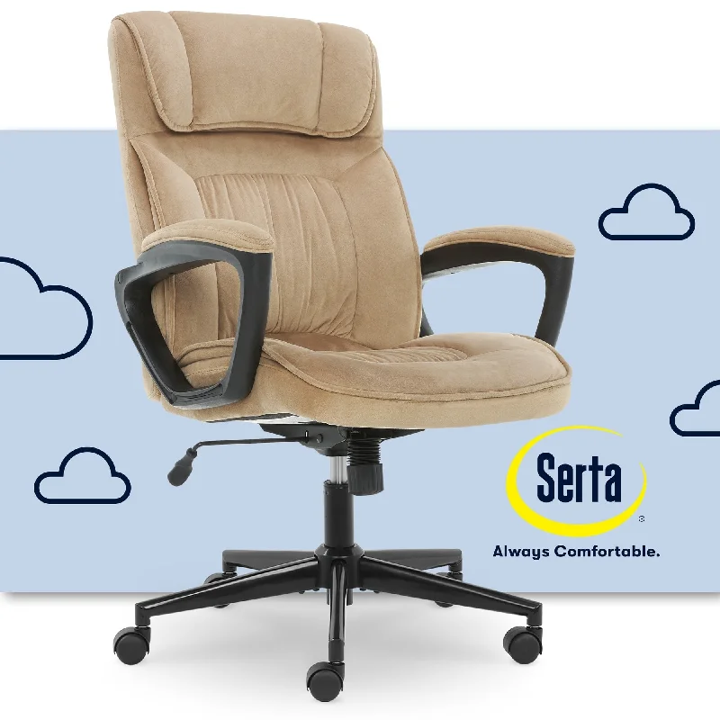 Pillow with removable cover-Serta® Hannah Executive Home Office Desk Chair, Ergonomic Mid-Back with Lumbar Support, Firm Seat Cushion, Layered Body Pillows