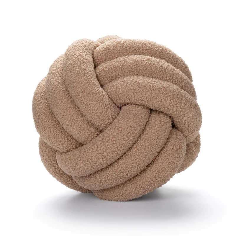 Pillow with foam core-Fresh Perspective Knotted Ball Pillow -Light Brown