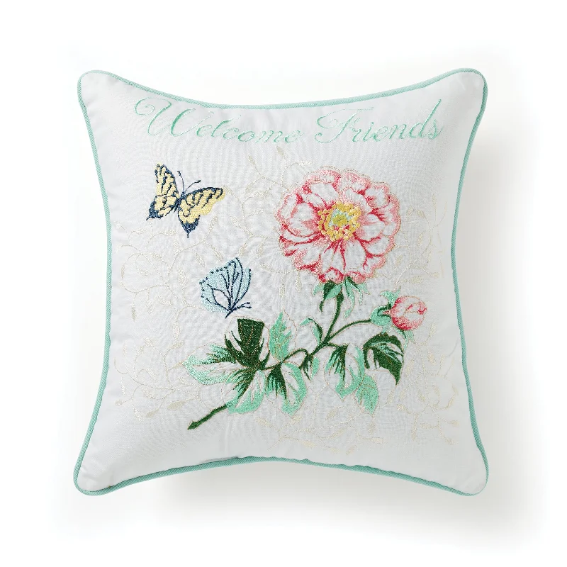 Pillow with cooling effect-Butterfly Meadow Welcome Friends Pillow 18x18