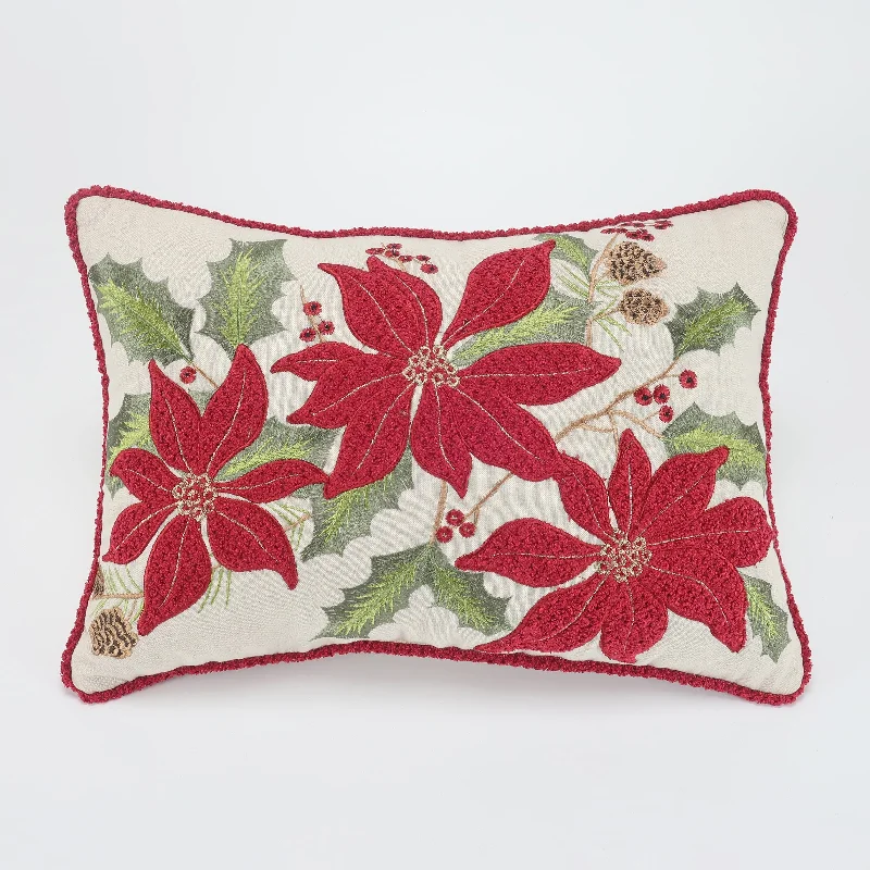 Pillow with hypoallergenic design-Vintage Poinsettia 14x20 Throw Pillow