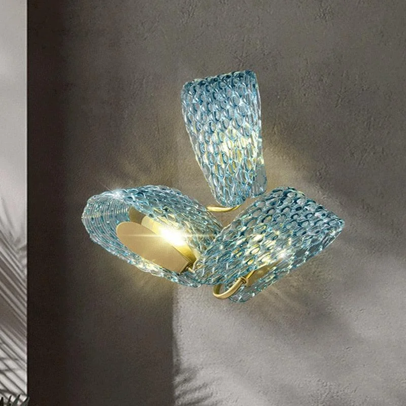 Blue Ribbon Textured Glass & Gold LED Wall Lamp