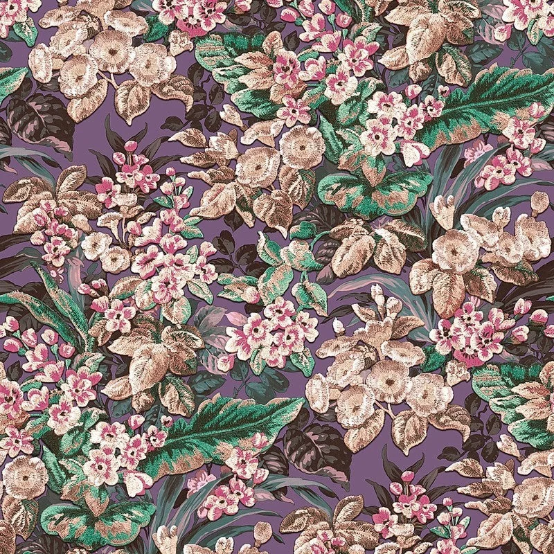 Wallpaper gritty finish-How to clean wallpaper dirt-Bessie Textured Floral Wallpaper in Purple Multi by BD Wall