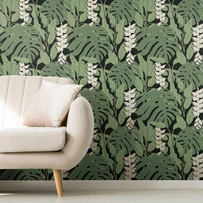 Wallpaper wardrobe walls-Best wallpaper for grey hues-Bunaken Peel & Stick Wallpaper in Green and Black