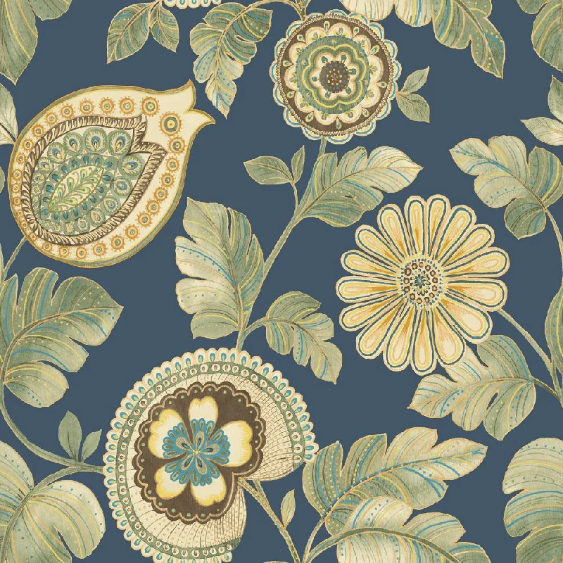 Wallpaper hip trends-Top wallpaper for bold accents-Calypso Paisley Leaf Wallpaper in Champlain and Rosemary