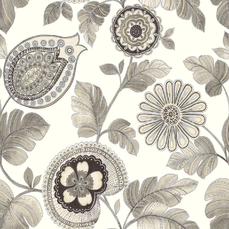 Wallpaper timeless chic-Best wallpaper for pink hues-Calypso Paisley Leaf Wallpaper in Stone and Latte