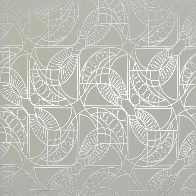 Wallpaper raised design-Peelable wallpaper for dorms-Cartouche Wallpaper in White and Silver from the Modern Metals Collection