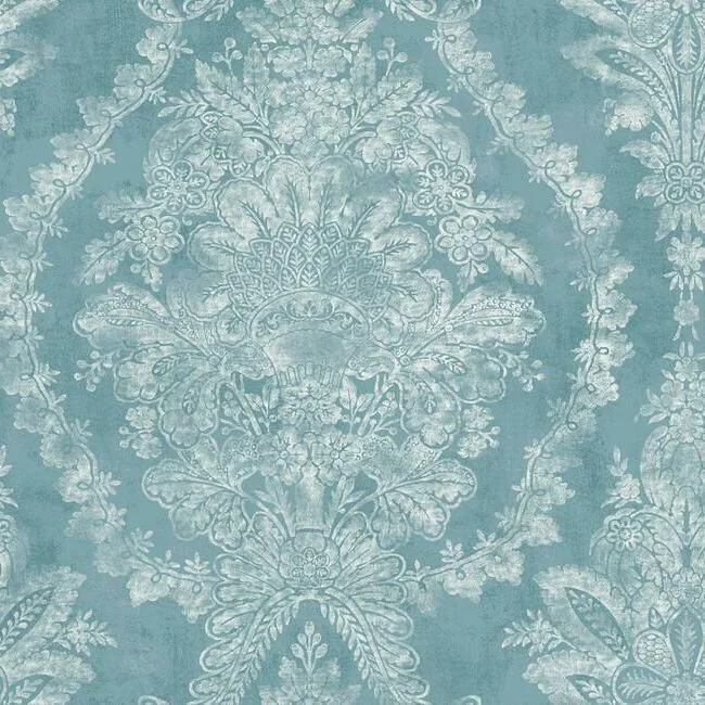 Wallpaper wholesale prices-Top wallpaper for cozy rooms-Charleston Damask Wallpaper in Blue from the 24 Karat Collection