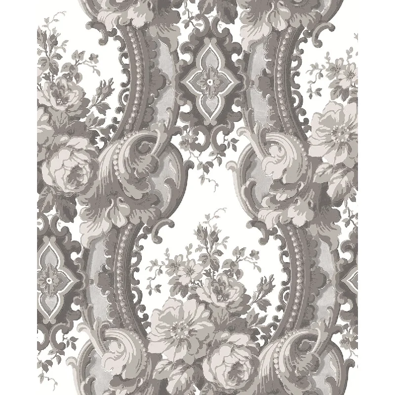 Wallpaper mudroom flair-How to choose wallpaper for rooms-Dreamer Damask Wallpaper in Grey from the Moonlight Collection