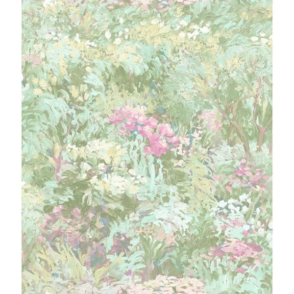 Wallpaper zen walls-Peel-and-stick wallpaper for offices-Floral Wallpaper in Pale Green and Pink from the French Impressionist Collection