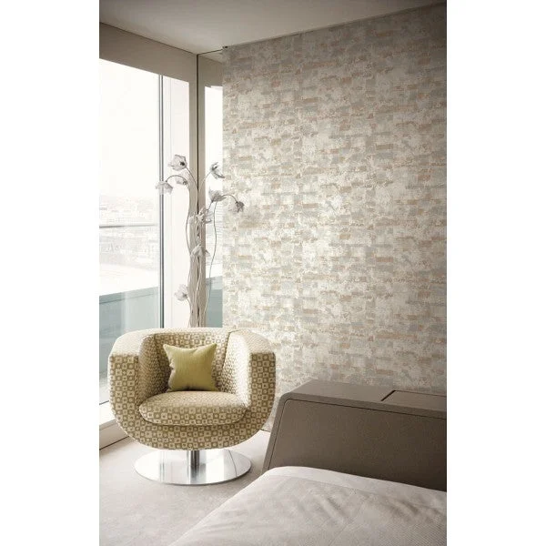 Wallpaper warm walls-Textured wallpaper for living spaces-Gutenberg Wallpaper in Brown and Neutrals from the Metalworks Collection