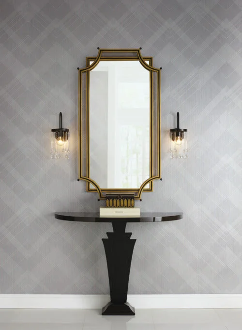 Wallpaper trip vibe-Wallpaper with matte finish-Jazz Age Wallpaper in Grey and Metallic from the Deco Collection