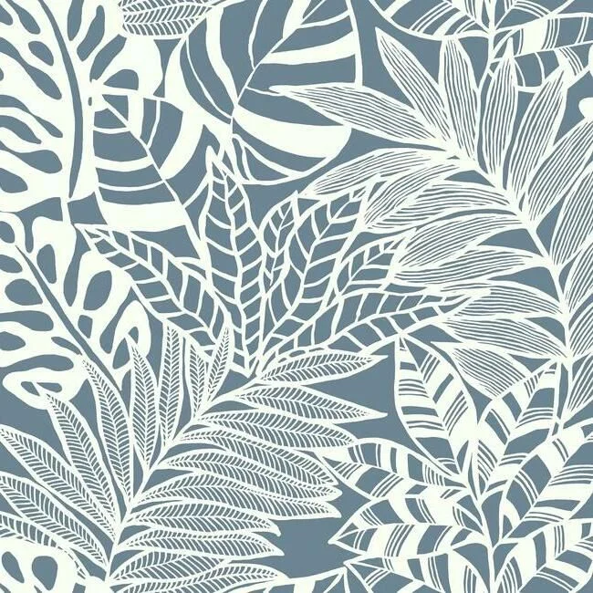 Wallpaper overhead style-Affordable wallpaper with floral-Jungle Leaves Wallpaper in Blue from the Silhouettes Collection