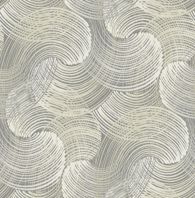 Wallpaper autumn tones-Durable wallpaper for bathrooms-Karson Swirling Geometric Wallpaper in Grey from the Scott Living Collection