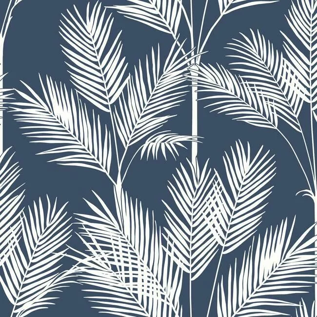 Wallpaper artistic vibes-Vinyl wallpaper for high traffic-King Palm Silhouette Wallpaper in Navy from the Water's Edge Resource Library