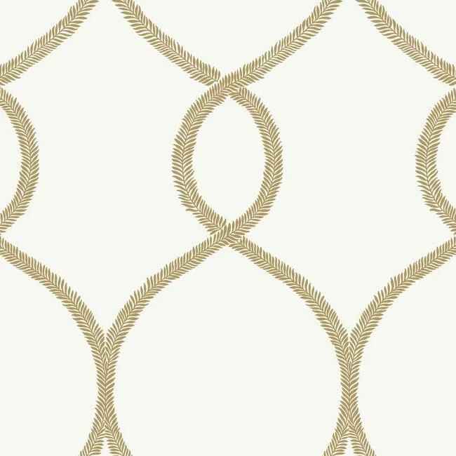 Wallpaper sale items-Vinyl wallpaper for easy cleaning-Laurel Leaf Ogee Wallpaper in Gold from the 24 Karat Collection