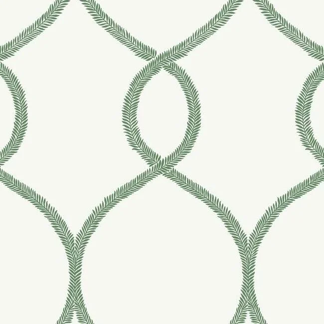 Wallpaper promo codes-Best wallpaper for office spaces-Laurel Leaf Ogee Wallpaper in Green from the 24 Karat Collection