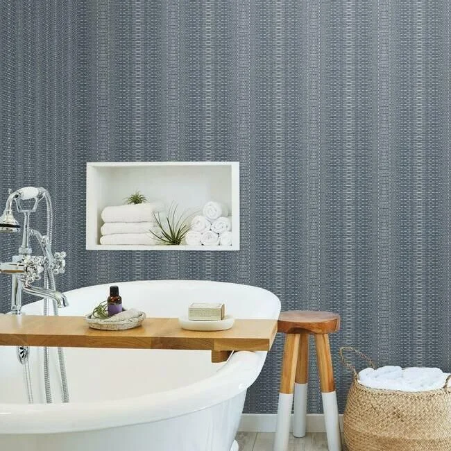 Wallpaper everlasting charm-Affordable wallpaper with geometric-Market Stripe Wallpaper in Navy from the Simply Farmhouse Collection