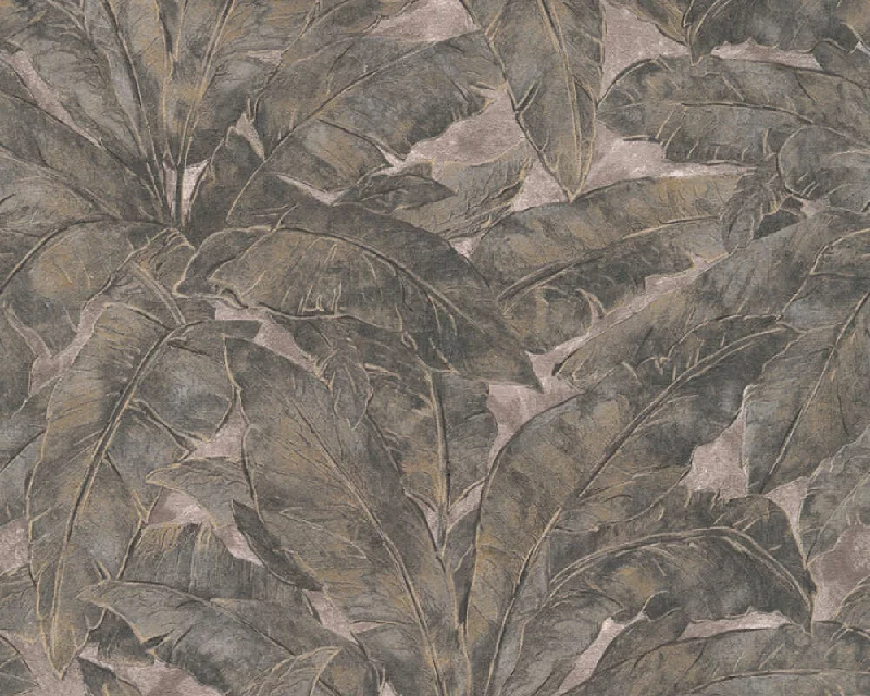 Wallpaper neat style-Vinyl wallpaper for hallways-Meera Floral Wallpaper in Black, Beige, and Bronze by BD Wall