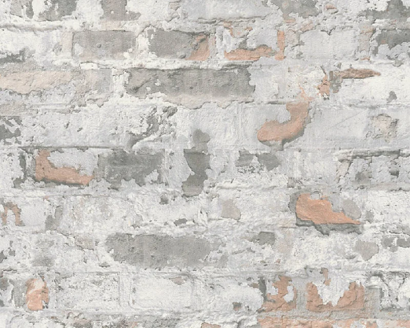 Wallpaper rapid dry-Durable wallpaper for kids rooms-Melinda Cottage Brick Wallpaper in Grey and Off-White by BD Wall