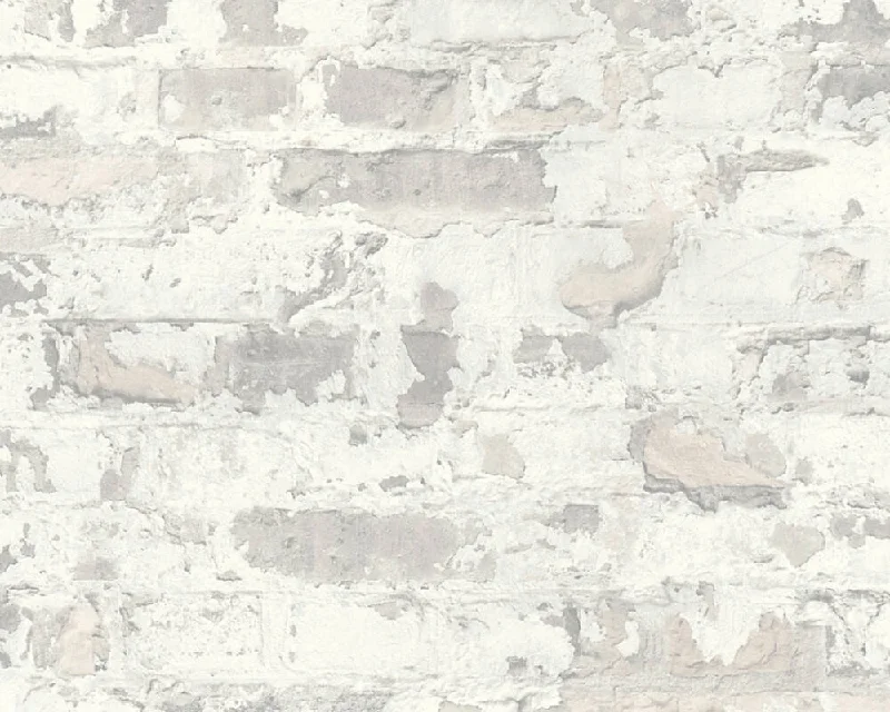 Wallpaper slow set-Top wallpaper for cozy rooms-Melinda Cottage Brick Wallpaper in Grey and White by BD Wall