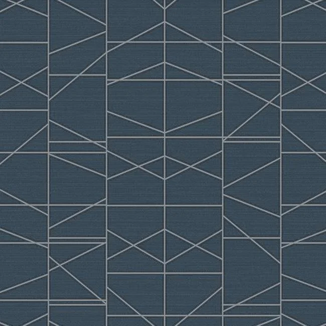 Wallpaper perfect seams-Top wallpaper for bold style-Modern Perspective Wallpaper in Navy and Silver from the Geometric Resource Collection