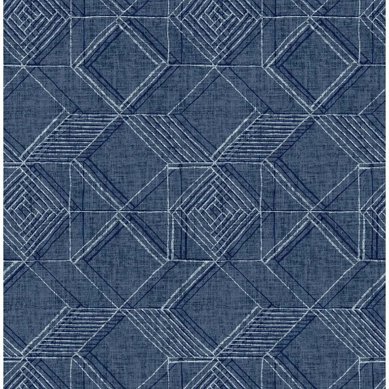 Wallpaper gaming zone-Top wallpaper for sleek style-Moki Lattice Geometric Wallpaper in Blue from the Pacifica Collection